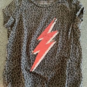 NWOT Rockets of Awesome Girls 6 leopard lightning bolt t-shirt, pink sequins